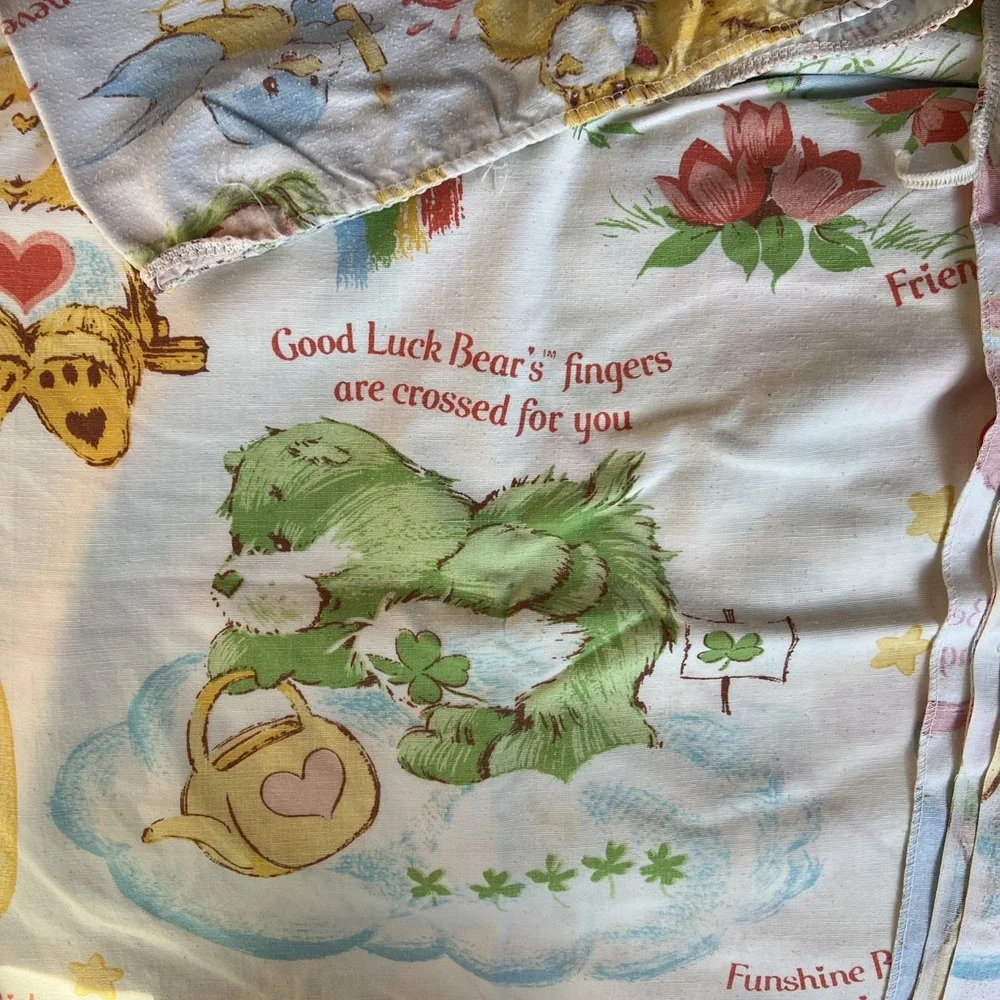 Vintage 80's Care Bear Twin Bed Sheet Set One Fitted One Flat Sears Made USA